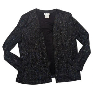 Vintage Celestial Glitter Sparkle Long Sleeve Open Front Black Cardigan Woman 14